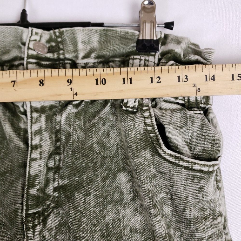Almost‎ Famous Acid Wash Paperbag Waist Jeans Women M Green Tapered Grunge Y2K - Picture 3 of 10